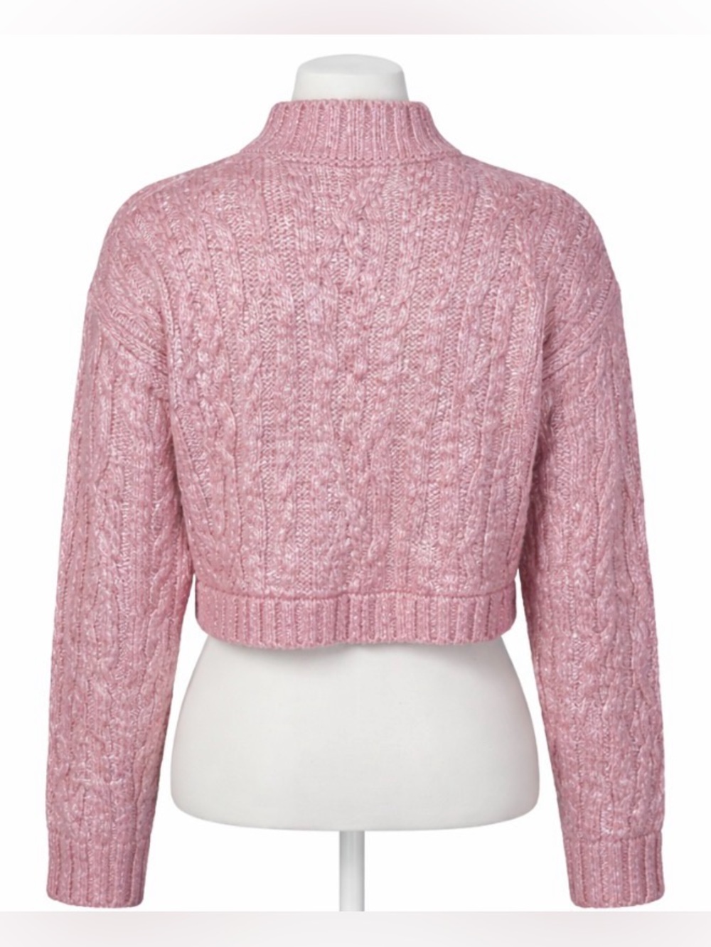 ZARA Girls Metallic Pink Cable Knit Cropped Sweater Shimmer Knit Mock Neck XS - Picture 4 of 9